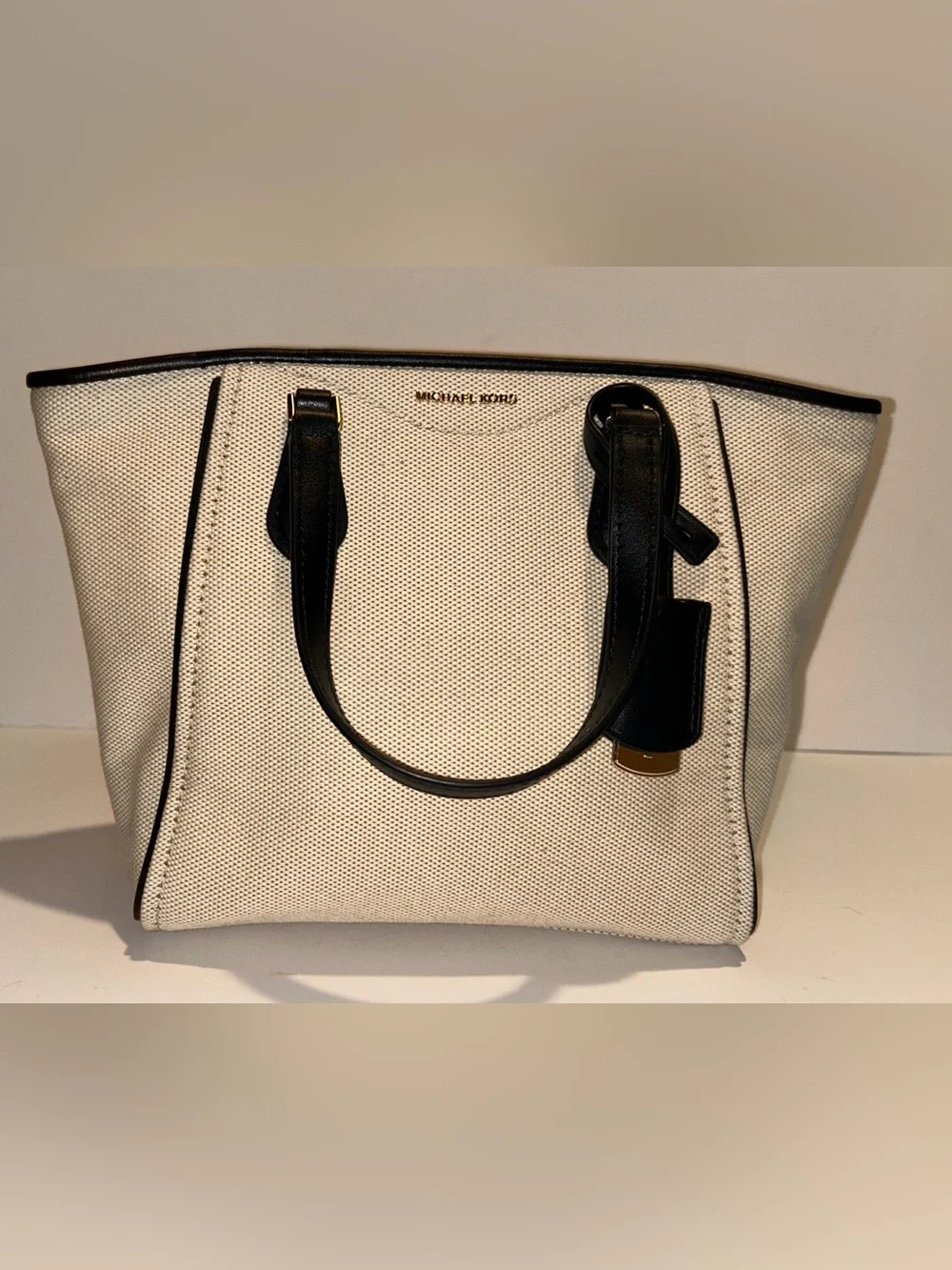 MICHAEL Michael Kors Black & Cream Canvas satchel with leather trim